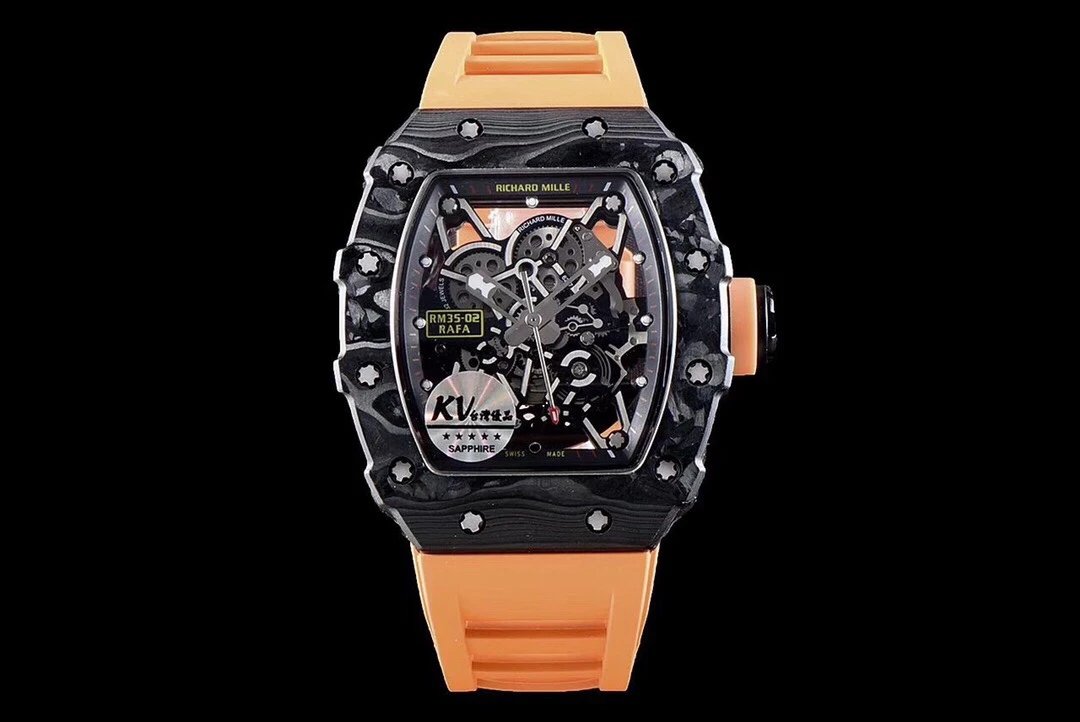 KV厂理查德米勒RM-35碳纤维镂空男士机械手表橙色胶带