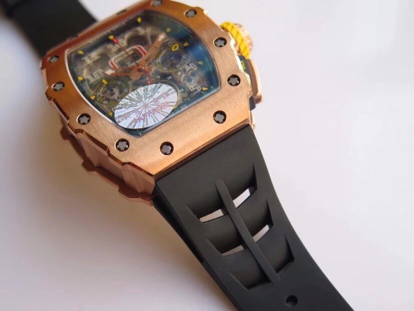 KV理查德米尔RM11-03RG系列运动新潮的飞返计时自动机械男士橡胶带手表表