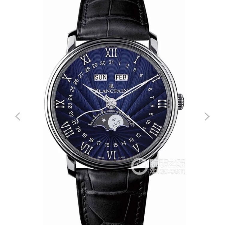 OM宝珀经典系列6654-1529-55B月相蓝色男士机械皮带手表