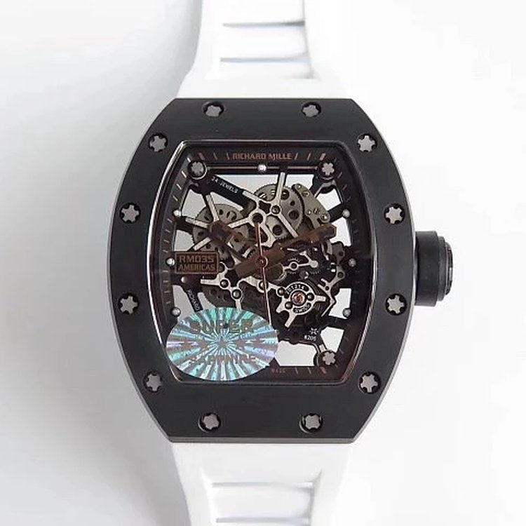 KV理查德米勒RM035黑陶瓷白色胶带男士机械手表