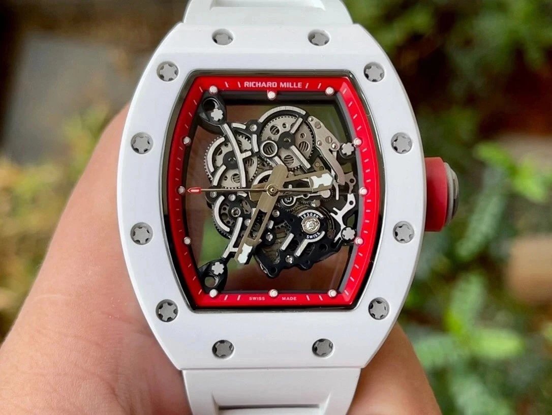 KV厂理查德米勒RM055白陶瓷白色胶带内红把头男士机械手表