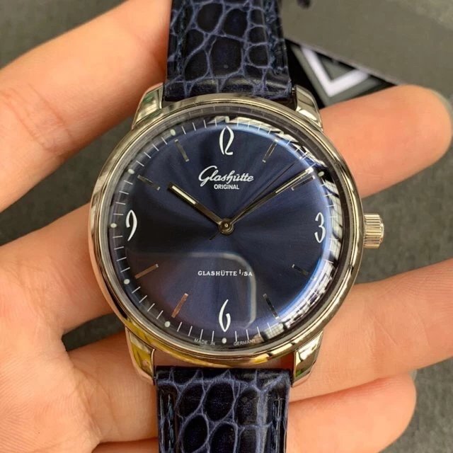 GF厂格拉苏蒂原创复古系列1-39-52-06-02-04蓝盘皮带男士机械手表