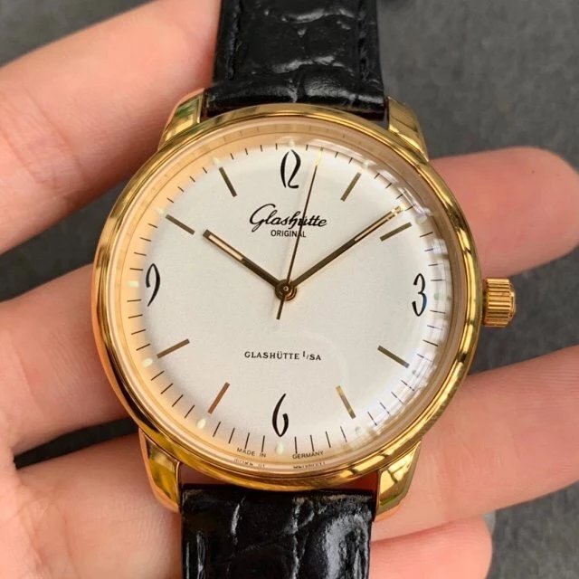 GF厂格拉苏蒂原创复古系列1-39-52-01-01-04金色皮带男士机械手表