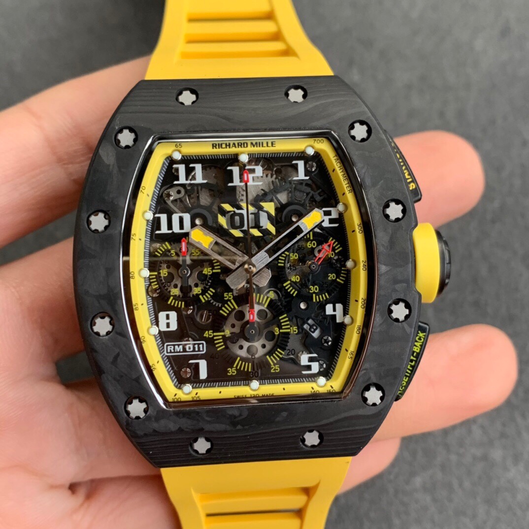 KV厂理查德米勒RM011碳纤维黄色胶带男士机械手表