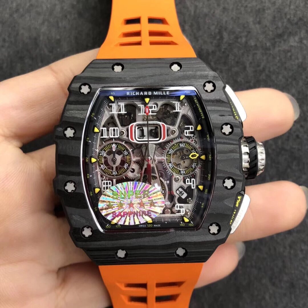 KV厂理查德米勒RM011-03碳纤维计时橙色胶带男士机械手表