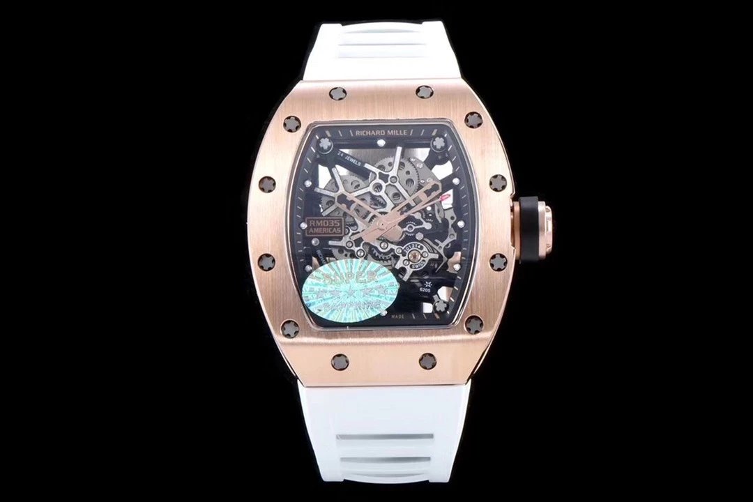 KV理查德米勒RM035玫瑰金白色胶带男士机械手表