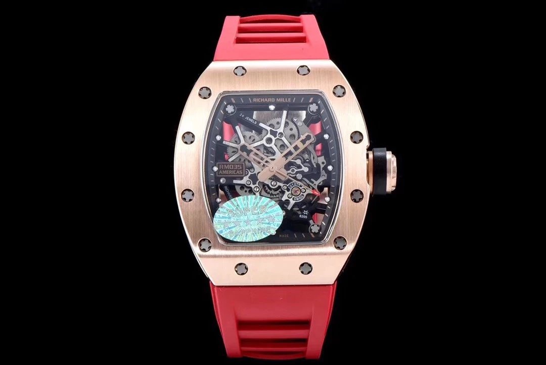 KV理查德米勒RM035玫瑰金红色胶带男士机械手表