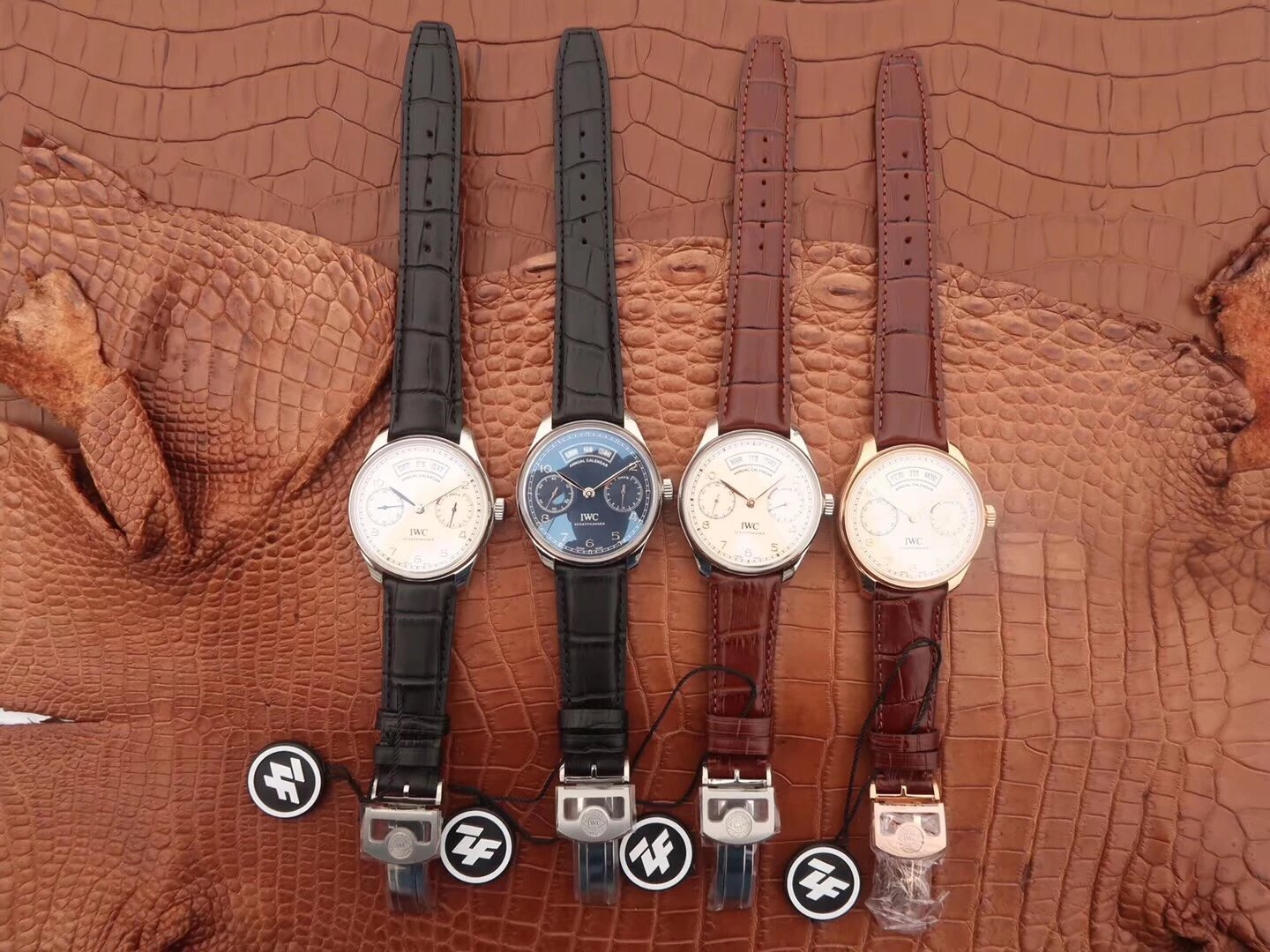 ZF厂手表葡萄牙系列年历腕表，最新版本，集时分针、日期、星期、月份和动显功能，真皮男士休闲腕表